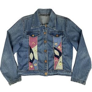 New Identity Denim Jean Jacket Women’s P/M Patchwork Floral Boho 1990's Vintage